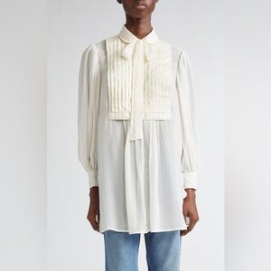 Ulla Johnson Adelaide Bib Pleat Silk Tunic Top